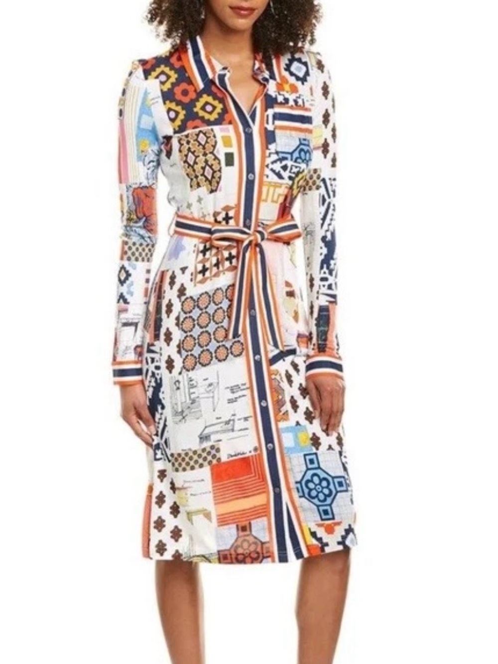 Tory Burch Laurence Scapbooking Button-Front Silk Shirt Dress XS